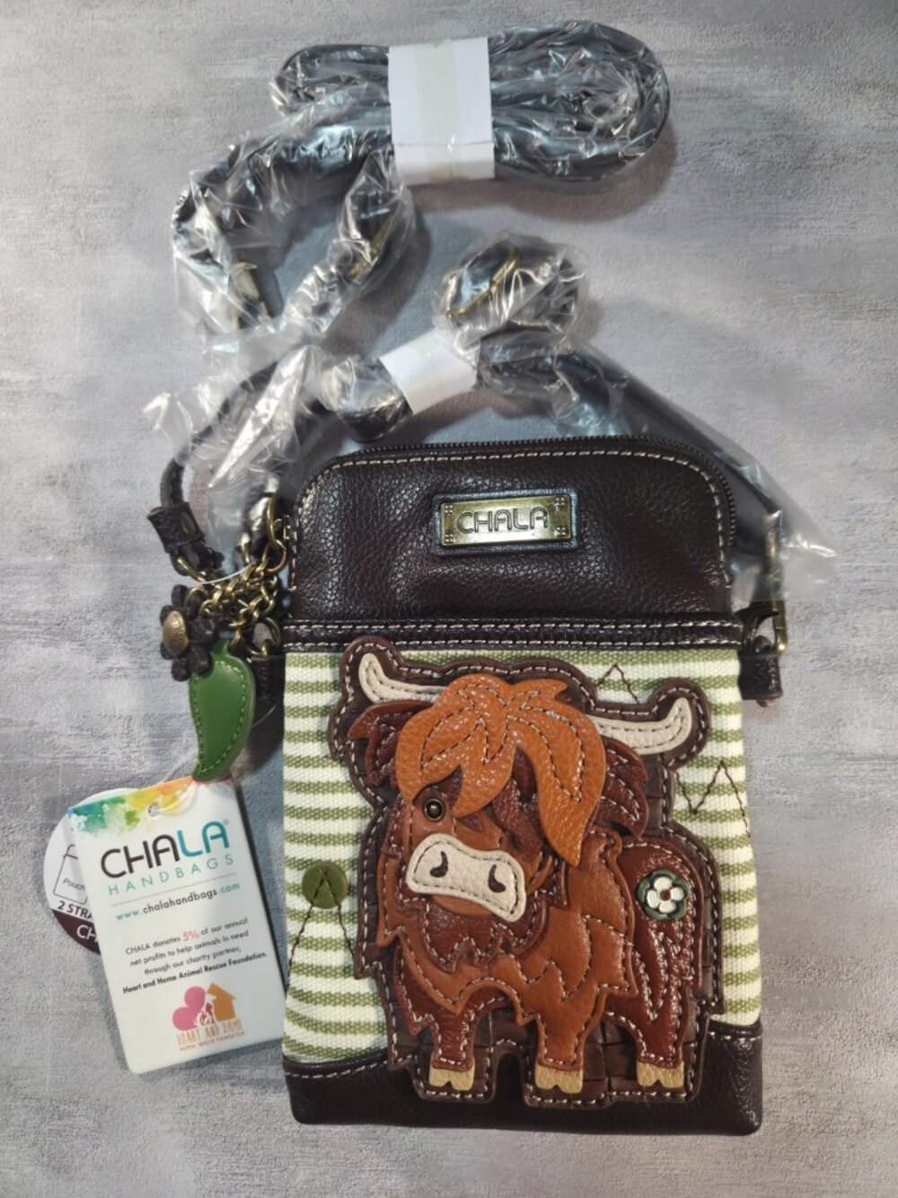 Chala Highland Cow Convertible Cellphone Crossbody/Purse/Pouch Vegan Leather NWT